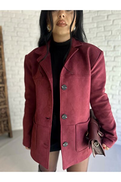 moneta boutique سترة نسائية من جلد الغزال الفاخر مبطنة بجيوب