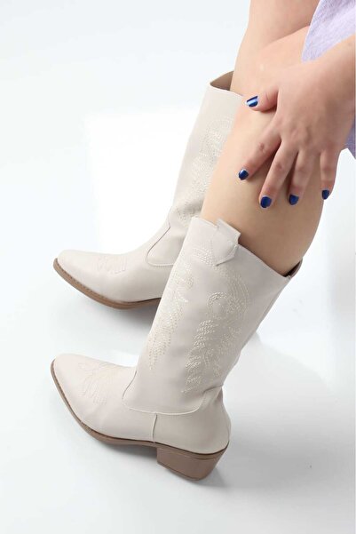 leopar by çetinay Clv501 Kadın Western Kovboy Çizme | Nakış Detaylı, Orta Topuklu, Fermuarlı Şık Günlük Bot&Çizme