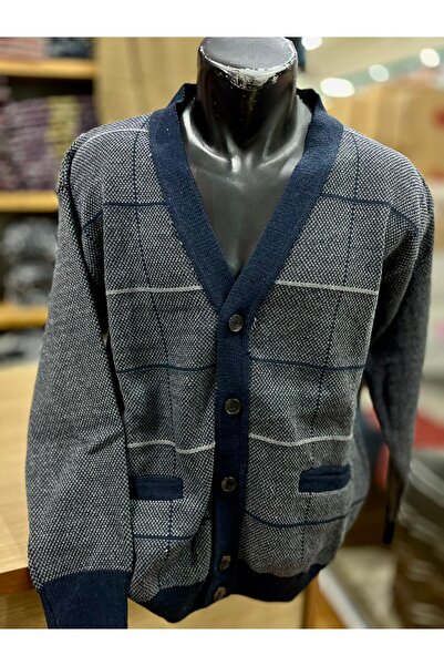 TCR Erkek Triko Düğmeli Cepli Desenli Hırka