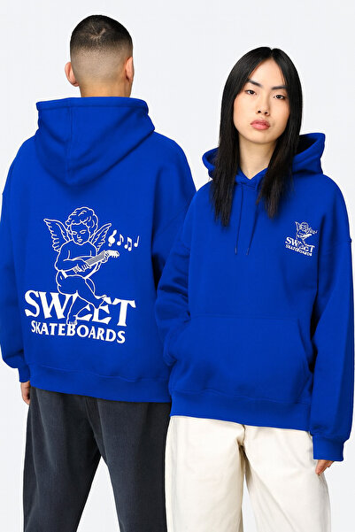 CLASSY.MODA Φούτερ με κουκούλα Unisex με 3 κλωστές και τσέπη καγκουρό με στάμπα με άγγελο που αναπαραίτερε μουσική, Oversize