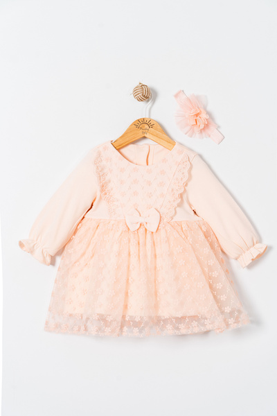 Miniday Baby Kız Bebek Mevlütlük Elbise Bandanalı Dantelli