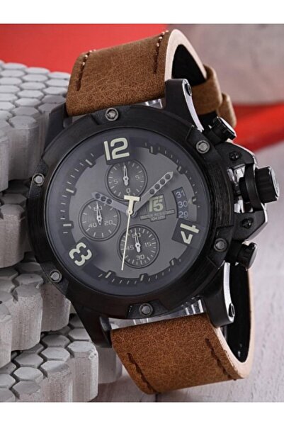 T5 Saat T5 Erkek Kol Saati – Siyah Kasa – Kahverengi Deri Kordon – Kronograf & Takvim – Su Geçirmez