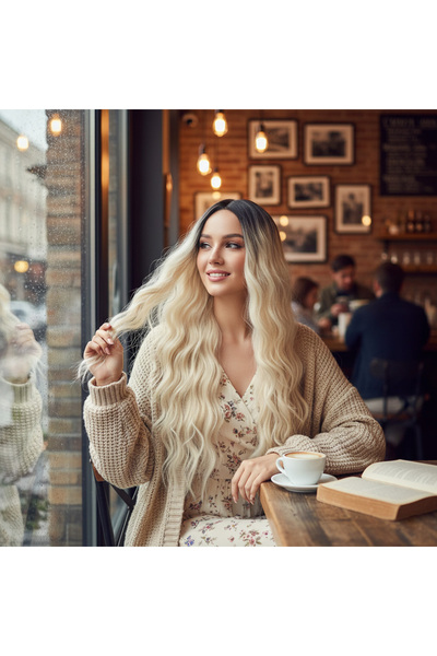 Suzan Peruk Doğal Dalgalı Peruk-70 cm Ekstra Uzun- Tepe kısmı cilt görünümlü ...