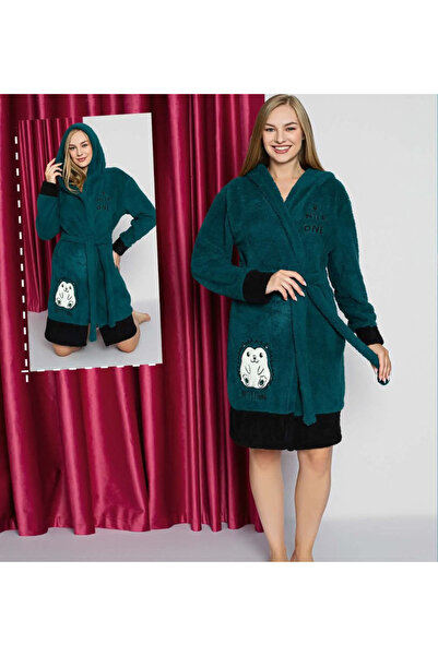 Star Fashion Halat dama cocolino, cu gluga si cordon in talie, imprimeu vesel