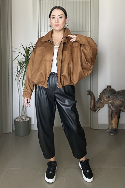 Butik Didem Sakinci Suede Bomber Jacket Soft Textured Oversize