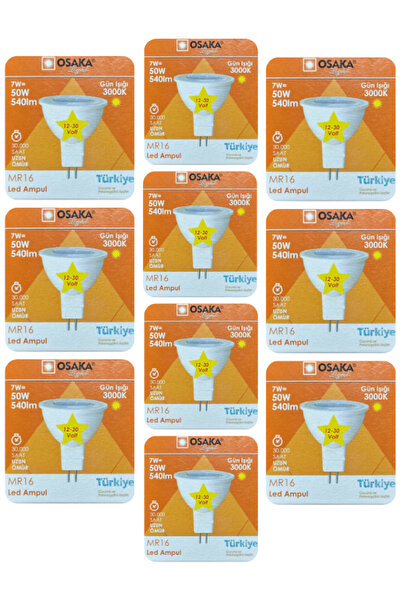 Avarson (10 Adet) Osaka 12Volt 7W (50W) Sarı (3000K) GU5.3 Duylu (İğne Bacak)...
