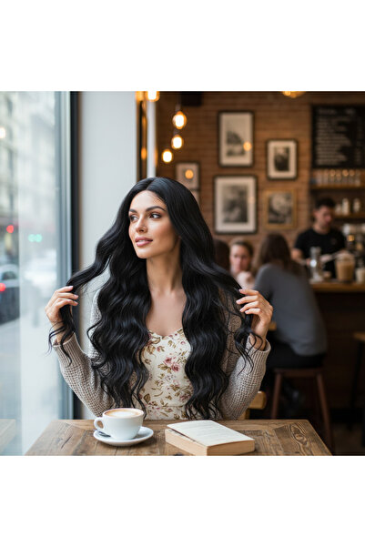 Suzan Peruk Doğal Dalgalı Peruk-70 cm Ekstra Uzun- Tepe kısmı cilt görünümlü ...