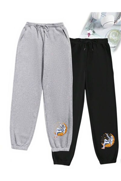 Le Vion 2-li Pantaloni de trening jogger cu imprimeu minimalist, cu picior el...