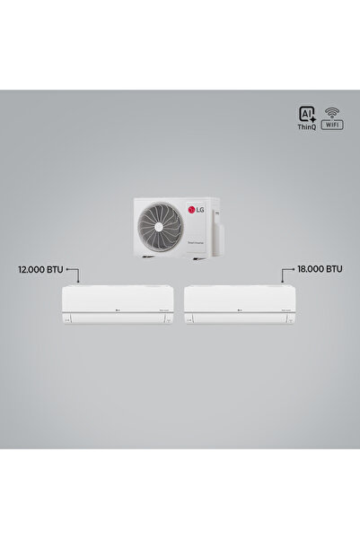 LG 1+2 MULTİ SİSTEM / 12+18 İÇ ÜNİTELER = 1 ADET DIŞ ÜNİTE / Al ThinQ Wi-Fi K...