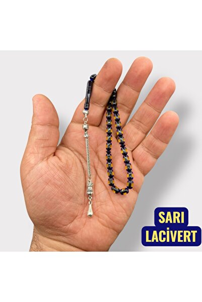 Kt BİLEK BOY SARI LACİVERT SÜRMELİ TOZ KEHRİBAR TESBİH KAPLAMA PÜSKÜLLÜ