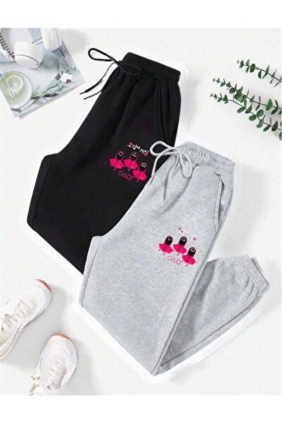 Le Vion 2-li Pantaloni de trening jogger cu imprimeu minimalist, cu picior el...