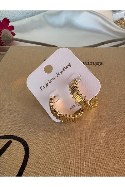 H&S AKSESUAR Çubuk Detaylı Halka Gold 316l Paslanmaz Çelik