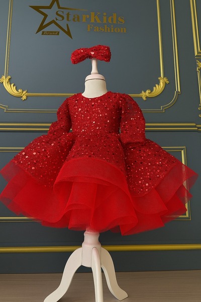 Star Kids Girls' Red Beaded Dress, Girls' Graduation Dress