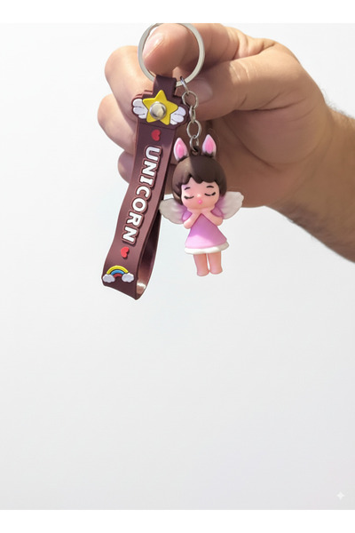 Üç Boyutlu Silikon 3D Unicorn Yazılı Melek Anahtarlık Çanta Süsü