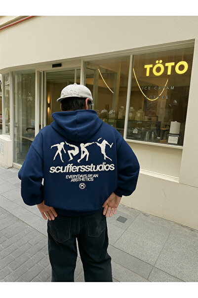 CLASSY.MODA Hanorac cu glugă cu 3 fire și buzunar cangur – stil urban cu impr...