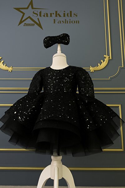 Star Kids Rochie neagră cu mărgele pentru fetiță, rochie de absolvire pentru ...