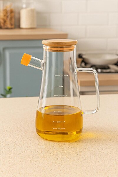 MEYA PİNE Bambu Kapaklı Vakumlu Borosilikat Cam Yağlık Sirkelik