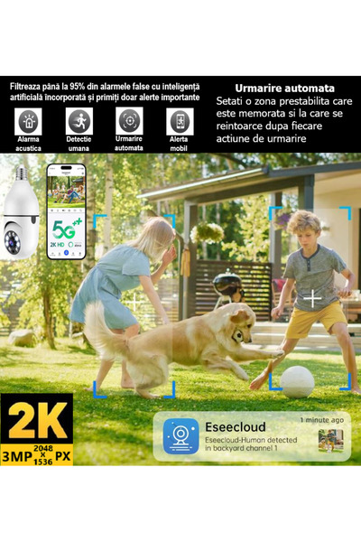 FRAMMINO Bec cu lumină de supraveghere FRAMMINO®, bandă duală 2.4 GHz/5 GHz, aplicație mobilă, 3 MP, 2048x1536 px