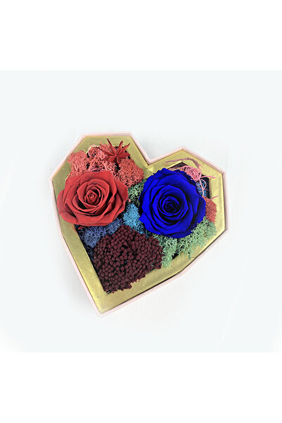 velve Aranjament Floral Special 4,flori criogenate,muschi cret,licheni naturali stabilizati, rosu-alb