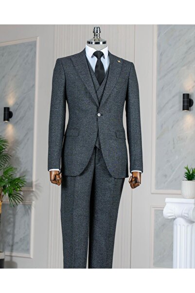 TerziAdemAltun Italian Style Slim Fit Men Jacket Vest Pants Suit Black T11020