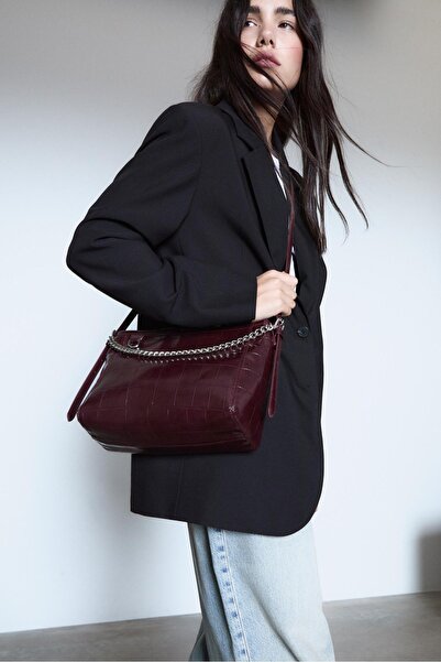 Stradivarius Mock croc crossbody bag with chain