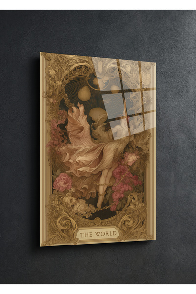 GRAFİVO The World Tarot Cam Tablo - Klasik ve Mitolojik Sanatsal Duvar Dekoru