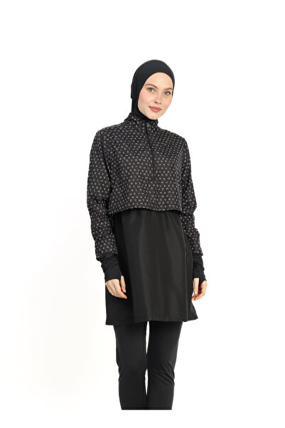 allsea 4 Parça Sade Desenli Paraşüt Tarzı Tesettürlü mayo