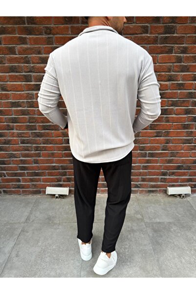 Baycombine35 Ανδρικό σετ αθλητικής φόρμας με κάθετες ρίγες από ύφασμα Ottoman με λεπτομέρεια με φερμουάρ