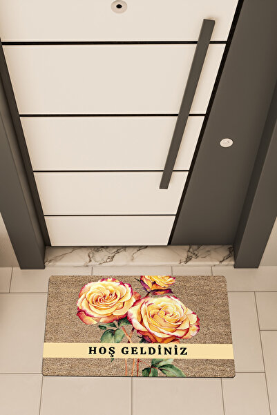 Dormot High Quality Digital Printing Brown, Standard, Welcome Theme Doormat with Rose Inside