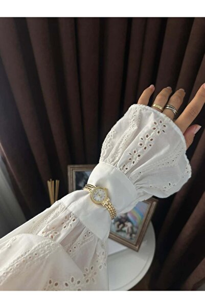 MERW Lumia Model Gold Beyaz Renk Vintage Seri Metal Kordon Kadın Kol Saati