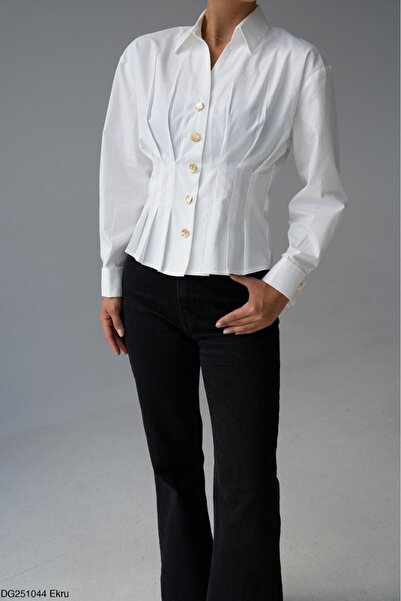 CADDELAMODA Polo majica sa zlatnim dugmićima Nabrano