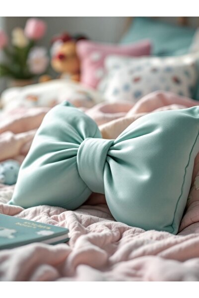 JACA Bowknot Appearance Decorative Linen Fabric Pillow with Filling Bowknot Ribbon Gift Pillow Cushion Pillow