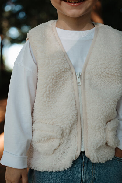 Lollie Baby&Kids Teddy Peluş Çocuk Bebek Yelek - Krem