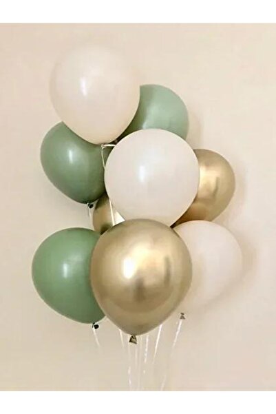 MACK PLUS 15’li Krom Gold Küf Yeşili ve Beyaz Balon Seti