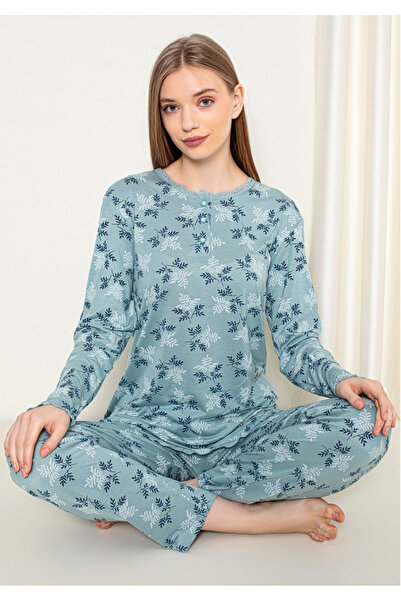 Star Fashion Pijama dama cu maneca lunga, din vascoza, material moale si conf...