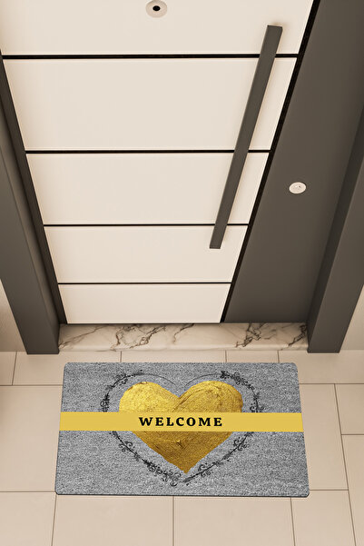 Dormot High Quality Digital Printing Gray, Standard, Double Heart Welcome Themed Door Mat