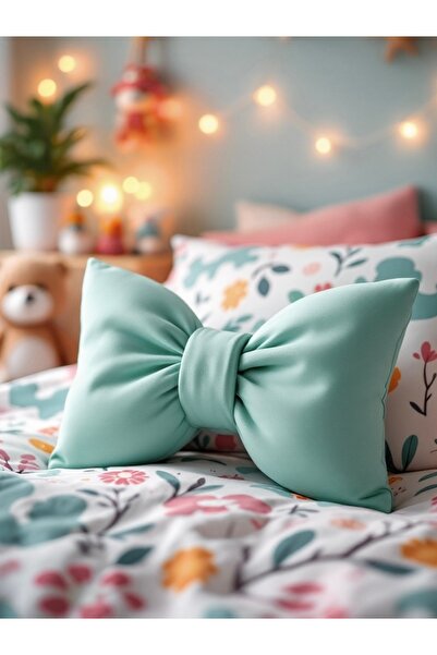JACA Bowknot Appearance Decorative Linen Fabric Pillow with Filling Bowknot Ribbon Gift Pillow Cushion Pillow