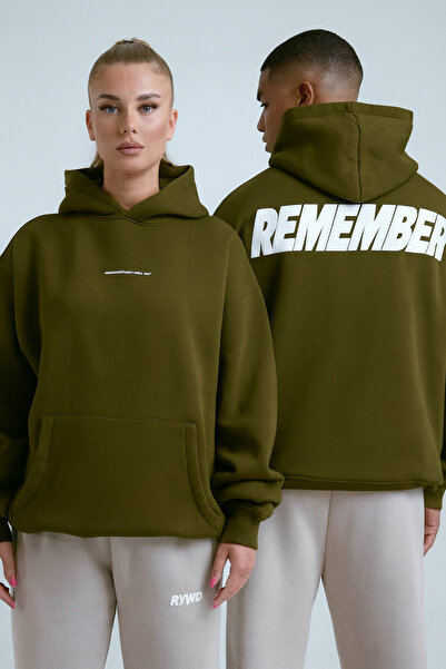 CLASSY.MODA Unisex Remember Text Printed Hooded Oversize 3 Thread Sweatshirt with Kangaroo Pocket