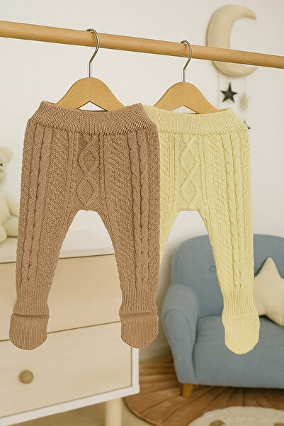 Nimini Kids Baby Knitwear Leggings Set with Elastic Waist and Colorful Knitted Pattern Unisex Socks 2-Piece (0-12 Months)