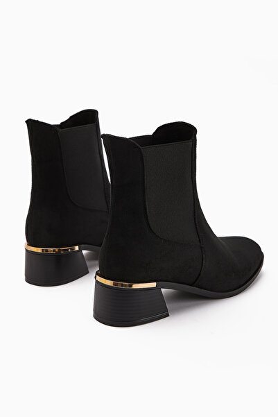 Limoya Verna Siyah Süet Lastikli Kadın Topuklu Bot