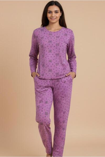 MORRO Set de pijamale pentru femei – cu mâneci lungi și imprimeu mov |   Pija...