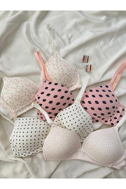 İNKO İÇ GİYİM Cotton Combed Cotton Wire-Free Unpadded 4-Piece Gathering Bra