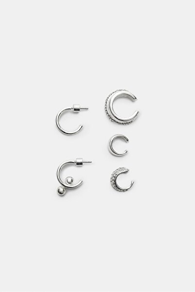 Stradivarius Parlak Küpe, Halka ve Kelepçe Küpe Seti