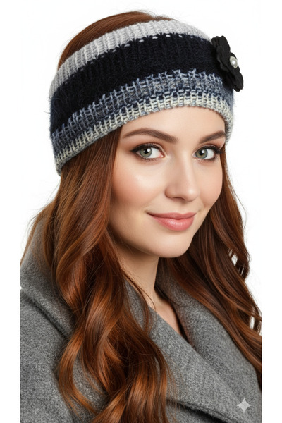 drt tasarım رباط شعر مزين بالزهور باللون الرمادي