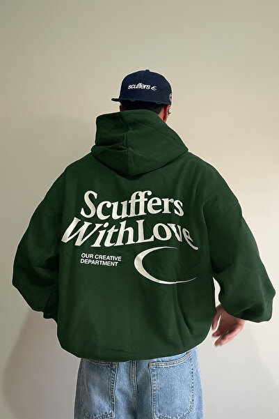 CLASSY.MODA Scuffers with Love Text Printed Hooded Sweatshirt Oversize Unisex Kangaroo Pocket