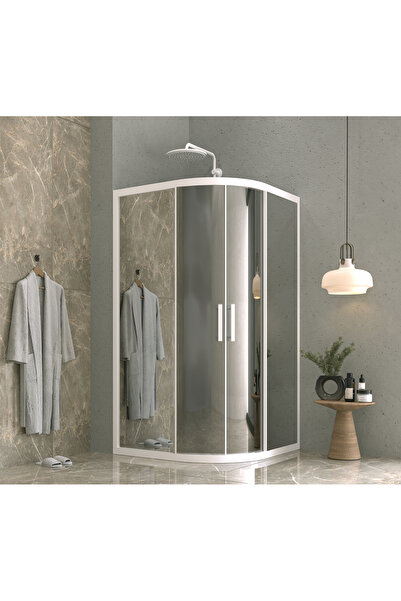 PointPro Point Duşakabin 100 X 100 Oval Aynalı Reflekte Cam Kabin 2 Sabit 2 Sürgü Beyaz Profil 6mm