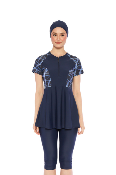 allsea 4 Parça Kısa Kollu Desenli Yarım Kapalı Mayo