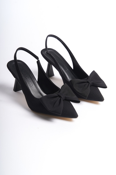 oyyo فستان سهرة نسائي بفيونكة من القماش الأسود بكعب 7 سم