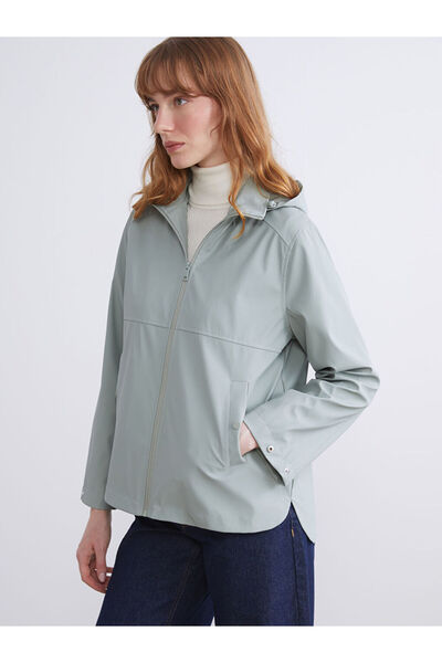 LC Waikiki Khaki Hooded Leather Look Women's Raincoat