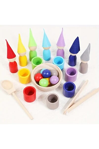 Picodino Montessori educational set with 12 wooden dolls, cups, hats and accessories